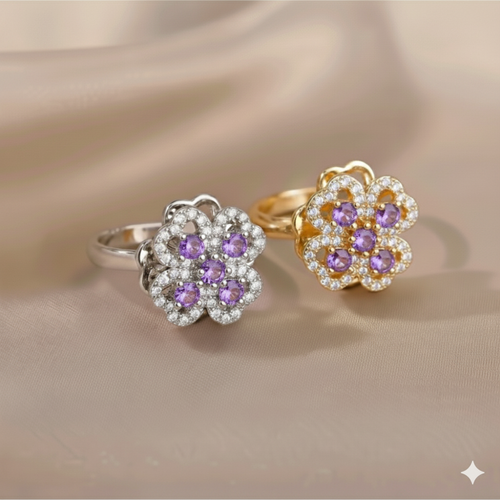 Anksiyete Önleyici Dört Yapraklı Yonca Şekilli Taşlı Yüzük (Ayarlanabilir Boyut)