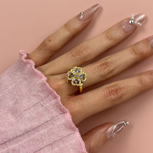 Anksiyete Önleyici Dört Yapraklı Yonca Şekilli Taşlı Yüzük (Ayarlanabilir Boyut)