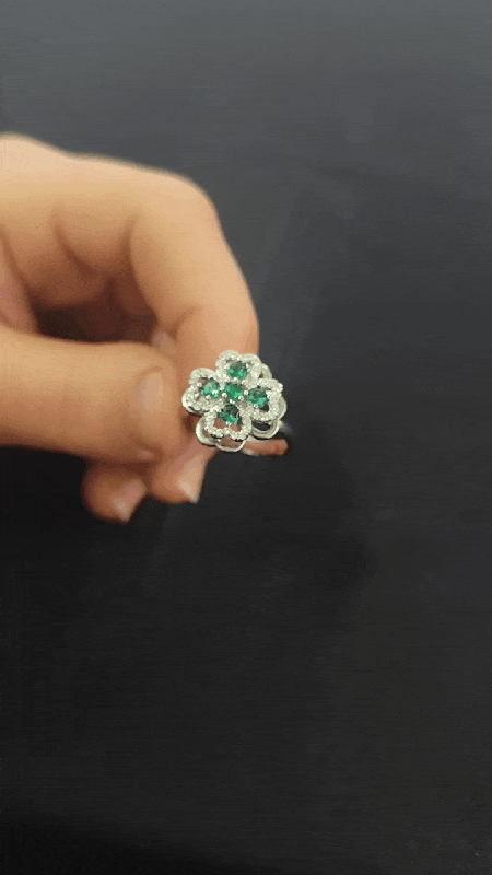 Anksiyete Önleyici Yeşil Taşlı Dört Yapraklı Yonca Yüzük (Ayarlanabilir Boyut)